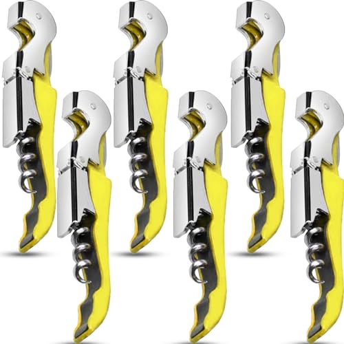 6 Pieces wine key wine opener Professional Waiter Corkscrews Stainless bottle opener Fold Serrated Foil Cutter Key for Family, Company Party,Bars,Restaurants(yellow) - color: Yellow, size: 6