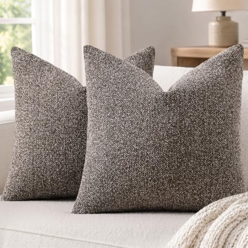 decorUhome Textured Woven Throw Pillow Covers 24x24 Set of 2 Brown | Boucle Texture, Hidden Zipper, Modern Organic Decorative Pillow Covers for Couch Sofa Living Room Bedroom, Neutral Home Décor - color: Brown, size: 24" x 24" (Pack of 2)