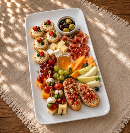 White Serving Platters Set of 2, Rectangular 15.5 Inch Serving Dishes for Entertaining, Ceramic Serving Trays for Party, Appetizers, Sushi, Steak & Dessert, Microwave & Dishwasher Safe - size: Rectangular 15.5 in