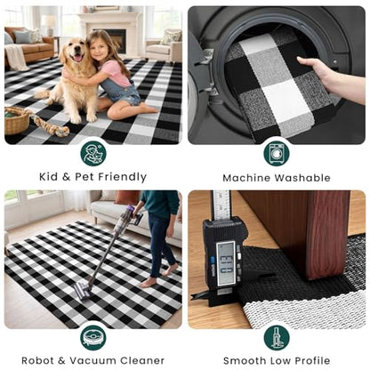 KOZYFLY Buffalo Plaid Area Rugs 2x3 Ft Black and White Checkered Rug Washable Front Door Mat Hand Woven Cotton Outdoor Rug Small Rug for Front Porch Kitchen Entryway Patio Bathroom | Washable Front Door Mat, Woven Cotton Outdoor Rug, Indoor Small Rug for