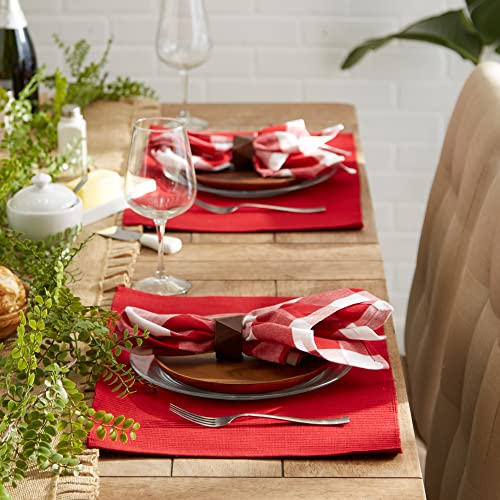 DII Basic Everyday Ribbed Tabletop 100% Cotton, Placemat Set, 13x19, Tango Red, 6 Piece - color: Tango Red, size: 13x19"