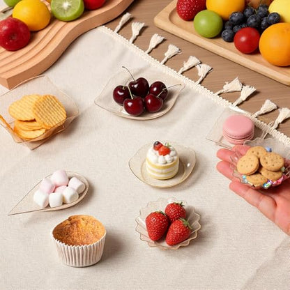1200 Pcs Gold Mini Disposable Appetizer Plates Set Include 6 Shaped Mini Dessert Plates, Fork-Spoon, Exquisite And Cute Banquet And Party Desechables Para Postres For Dessert And Appetizers - color: Golden