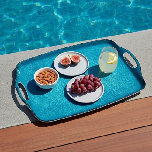 TP Melamine Serving Trays with Handles, 17” x 12”, Set of 2, Retro Teal | Rectangular Trays, Serving Platters for Food and Meat, Dishwasher Safe, Lightweight, Break-resistant - color: Retro Teal, size: 17" x 12"