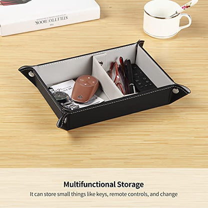 YAPISHI Valet Tray,Entryway Dish,Foldable PU Leather Catchall Tray for Men | Catchall Bowl,Nightstand Organizer Caddy,Travel Valet Tray for Keys,EDC,Jewelry,Glasses,Wallet,Coins,Dice,Watch,Phone,Perfume - color: 1# Black