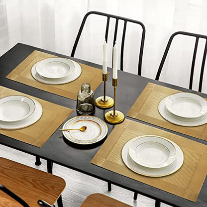 Trophable Placemats Set of 6 Table Placemats Heat Resistant Woven Placemats | Washable PVC Place Mats Woven Vinyl Placemats Non-Slip Stain Resistant Kitchen Table Placemats Easy to Clean