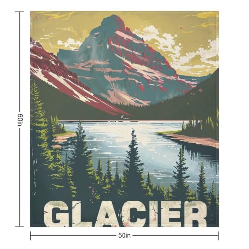 Mid Century Glacier National Park 03 Flannel Blankets Fleece Soft Throw Lightweight Plush Gifts for Couch, Bed, Cozy Sofa Plush, Chair, Lovers 50x60in(125x150cm) - color: Style, size: 50x60in(125x150cm)