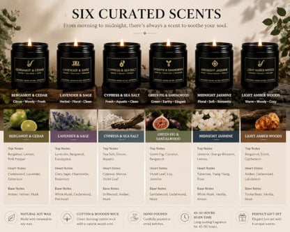 Scented Candles Set, 6 Pack Soy Wax Candles for Home, 42 oz, Birthday Gift | Up to 200 Hours Total Burn Time, Bergamot Cedar Lavender Sage Cypress Sea Salt Jasmine Amber Woods - color: 6 Pack Candle Set
