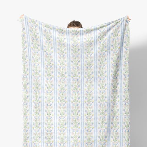 Vintage Floral Blanket, Grandmillennial Pastel Flower Decorative Throw Blanket for Couch Bed Sofa, Preppy Botanical Throw Blankets for Living Room Bedroom Decor, 50x60 Inches - color: Color 01