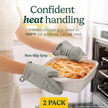 Cuisinart Mini Oven Mitts, 2-Pack 5"x8.5", Heat Resistant 500F | Compact pot holder for baking, air fryer, and cookware, silicone non-slip grip, hanging loop, fits either hand, wipes clean - color: Gray