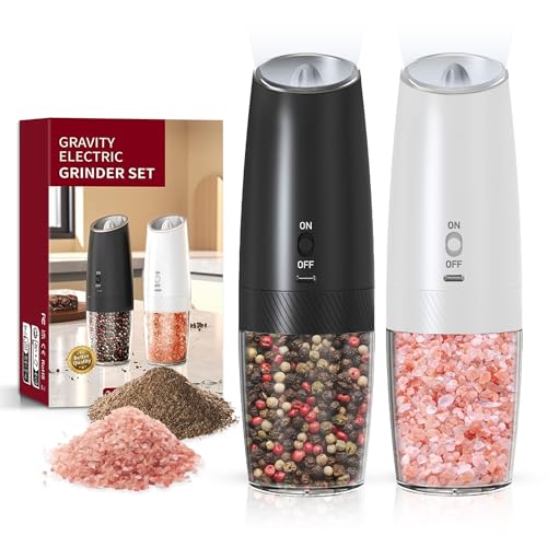 Rechargeable Gravity Salt Pepper Grinder Set, 2 Pack (Black&White) | Gravity-Activated Rechargeable Grinders With Led Light & Adjustable Coarseness, No Extra Batteries For Kitchen Seasoning - color: Rechargeable/2pcs/Black&White