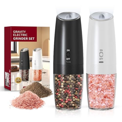 Rechargeable Gravity Salt Pepper Grinder Set, 2 Pack (Black&White) | Gravity-Activated Rechargeable Grinders With Led Light & Adjustable Coarseness, No Extra Batteries For Kitchen Seasoning - color: Rechargeable/2pcs/Black&White