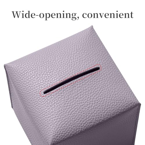 REGELETO Square Tissue Box Cover, Pu Leather Tissue Box Holder with Bottom Belt Modern Stylish Tissue Box Organizer for Bathroom, Bedroom, Hotel, Office Desk 5"X5"X5" - color: Single-purple