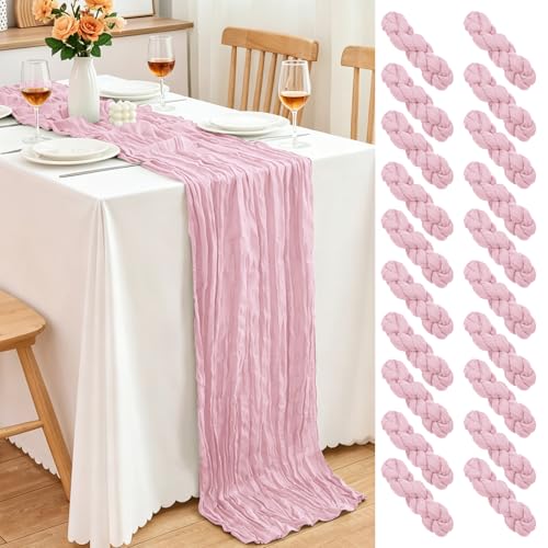 20 Pack Light Pink Cheesecloth Table Runner, 17x108 Inch Semi Sheer Boho Gauze Cheese Cloth Fabric Table Runners for Wedding Party Baby Shower Birthday Garden Farmhouse Table Decor - color: Light Pink, size: 20 Pack