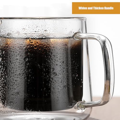 Extra Large Thicken Double Wall Glasses Coffee Mugs Tea Cups set of 2, 24OZ Insulated Clear Lemon Tea Beer Cups with Handle - color: 24OZ-2 CUPS
