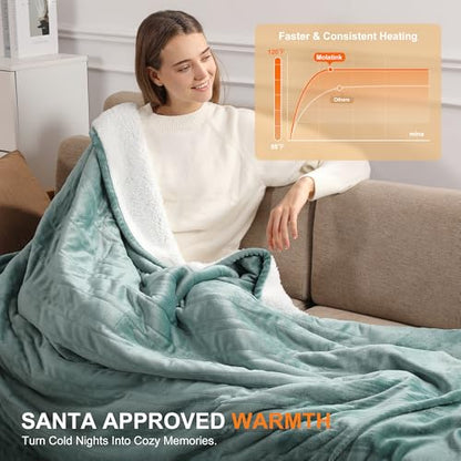 Heated Throw Blanket Electric blanket 50X60in Fluffy Sherpa Heated Blanket - color: Dusty Teal, size: Throw 50" x 60"