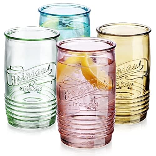 Glaver's Set Of 4 Original Mason Collins Glasses Assorted Colored Drinking Glasses For Juice, Cocktails, Beverage Glass Cups, Hand Wash-In Cold Water (Original Mason Colored 20 OZ) - color: Assorted Colored, size: 20 Ounces