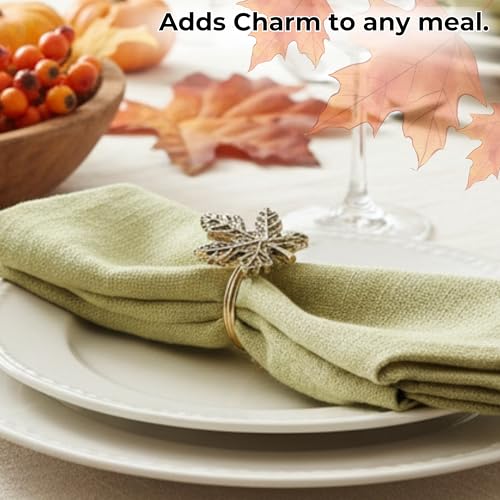 Alpha Living Home Gold Leaf Napkin Rings, Set of 12 - color: Antique Leaf Gold, size: 12- Pack