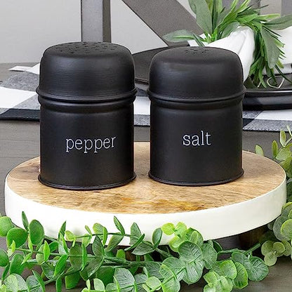 AuldHome Design Salt and Pepper Shaker Set (Black); Contemporary Modern Farmhouse Retro Enamel Style Shaker Set - color: Black
