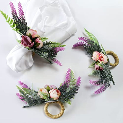 Flower Napkin Rings, Set of 4, Thanksgiving & Weddings, Farmhouse Style, Lavender - style: Lavender