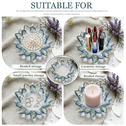 Crystal Flower Jewelry Tray, Luxury Transparent Decorative Trinket Dish for Rings, Earrings, Necklaces, Keys for Vanity Dresser Nightstand, Elegant Gift for Women Mother's Day (1, 6.3"(W)- Blue) - size: 6.3"(W)- Blue