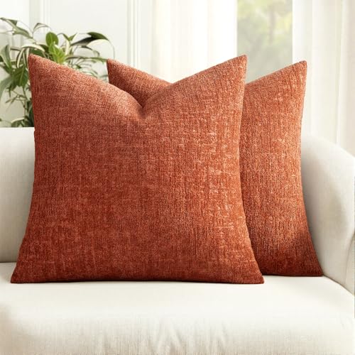 MIULEE Fall Couch Pillow Covers Textured Chenille 18x18 Orange | Set of 2 Soft Luxurious Decorative Throw Pillow Covers Autumn Cozy Pillowcases Home Decor Living Room Cushion Sofa Bed - color: Orange, size: 18" x 18" (Pack of 2)