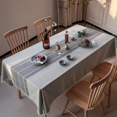 Deep Dream Tablecloth, Embroidered Waterproof Table Cloth Cotton Linen Wrinkle Free Anti-Fading Tablecloths Washable Dust-Proof Table Cover for Kitchen Dinning Party Christmas, 55 x 70 Inch - New Gray - color: New Gray, size: 70" x 55" (Rectangular)
