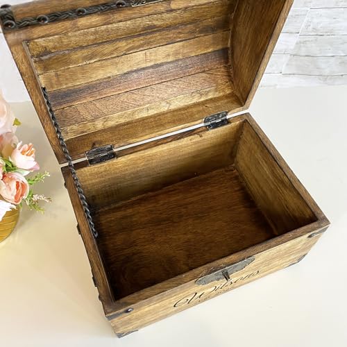 Personalized Treasure Chest with Card Slot, Antique Lock & Skeleton Keys (Medium 11x8x8) – Pirate Decor, Wooden Keepsake Box, Decorative Wooden Box for Weddings & Anniversaries - size: Medium 11x8x8