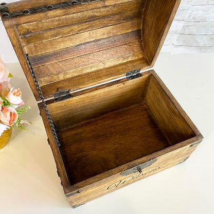 Personalized Treasure Chest with Card Slot, Antique Lock & Skeleton Keys (Medium 11x8x8) – Pirate Decor, Wooden Keepsake Box, Decorative Wooden Box for Weddings & Anniversaries - size: Medium 11x8x8