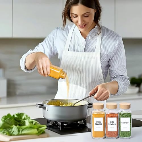 ComSaf Glass Spice Jars with with Labels 8 oz 6 Pack Bamboo Lids | Empty Containers, Seasoning Herb Powder, Salt Pepper Chili, Spice Rack Organization, Kitchen Cabinet Storage, Funnel Included - color: 8oz*6 Bamboo Lids