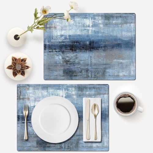 Mcalk Dark Blue Table Runner and Placemats Set of 6 Pieces, Blue Placemat, Cloth Place Mats Indoor for Kitchen, Washable Abstract Placemats Linen Material for Dining Table - color: 01dark Blue