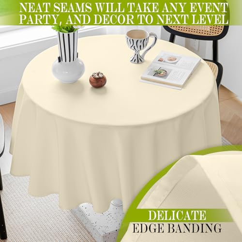 BYDOLL Table Cloth 60 Inch Round Tablecloth Fits Max50 Inch Diameter Table Top,Beige Polyester Washable Wrinkle-Free Spillproof Tablecloth for Party Patio Cover - color: Beige, size: 60" x 60" (Round-Fits Tables 36''-48'')