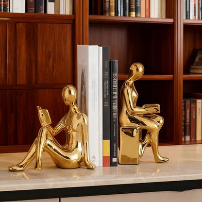 Ceramic Bookends for Shelves - Decorative Book Stopper for Office & Home Decor, Ornamental Book Ends for Bookshelf Desk Living Room