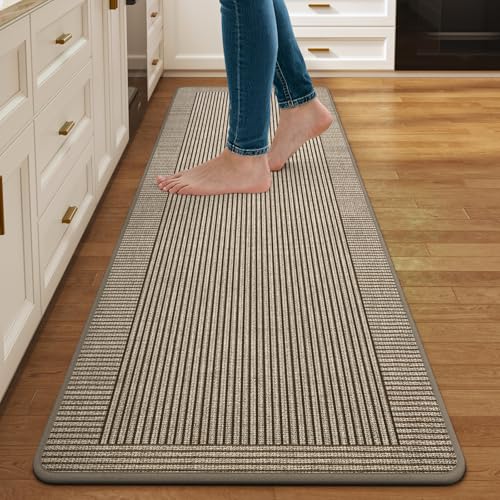 Kitchen Mats for Floor, Non Slip Kitchen Rugs, 17x59 Brown | Kitchen Runner Rugs Non Slip Washable, Absorbent Braided Kitchen Floor Mat, Sink Rug, Easy to Clean - color: A Linear Brown, size: 17''x59''