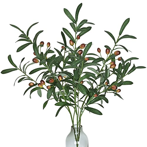 Greenery Stems, 28" Olive Branches for Vases, 3Pcs Artificial Plants Indoor | Fake Olive Tree Branches with Lifelike Olives for Table Centerpieces Bathroom Home Decor - color: 28“-3pcs
