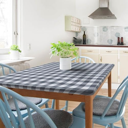 Kitchen Tablecloth -Fitted with Elastic, Vinyl with Flannel Back, Fits for Table 36" w x 60" L Rectangle,Water Proof, Easy to Clean, Checked Grey Design - color: Checkd Grey, size: 60" x 36" (Rectangular)