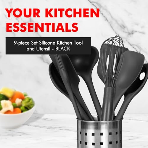 Chef Craft - Premium Silicone Kitchen Tools and Utensils Set, Non-Scratch, Withstands Temperatures up to 450°F, BPA-Free, 9 Piece Cooking Utensils Set, Black - color: Black, size: 9 Piece Set