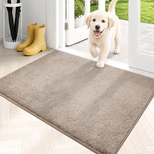 PURRUGS Dirt Trapping Indoor Door Mat, 24" x 35.5", Taupe | Machine Washable, Non-Slip, Waterproof TPR Backing, Super Absorbent, Low Profile, Entryway Rug for Muddy Paws and Shoes - color: Taupe, size: 24" X 35.5"