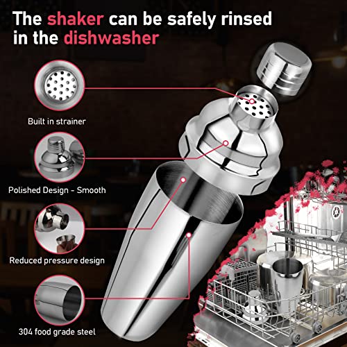 24oz Cocktail Shaker Set Martini Shaker Set Bartender Set | Professional 18/8 Stainless Steel Bar Tools with Margarita Mixer Drink Shaker, Measuring Jigger and Mixing Spoon (Silver) - color: Silver
