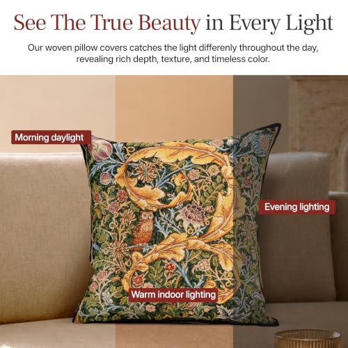 William Morris Owl and Pigeon Tapestry Throw Pillow Cover 18 x 18 in - color: Black Owl
