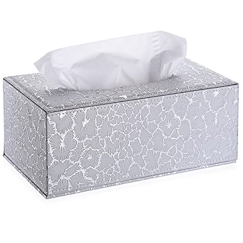 Sumnacon Rectangle Tissue Box Cover with Magnetic Bottom,Whaterproof,Silver | Stylish PU Tissue Box Holder Rectangular,Decorative Tissue Cover for Vanity Dresser Night Stand Table Countertop Office - color: Silver, size: Medium