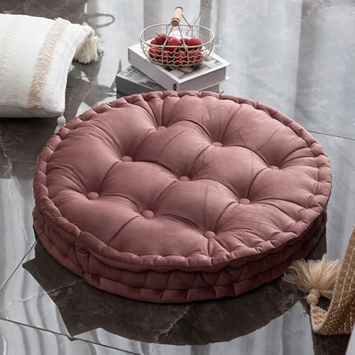 Round Floor Cushion 23.6 Inch Dutch Velvet Tufted Thick, Pink | Thick 2.8-Inch Support for Meditation & Yoga, Portable Handle for Living Room Balcony Dorm Tatami Reading Nook - color: Pink