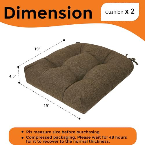 Magpie Fabrics Outdoor Tufted Seat Cushion 19"x19" Set of 2 (Dark Brown) | Waterproof Patio Chair Pads with ties Tatami Floor Pillow for Room Garden Balcony Office - color: Dark Brown
