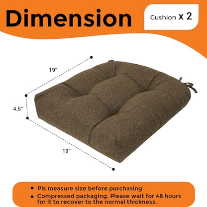 Magpie Fabrics Outdoor Tufted Seat Cushion 19"x19" Set of 2 (Dark Brown) | Waterproof Patio Chair Pads with ties Tatami Floor Pillow for Room Garden Balcony Office - color: Dark Brown
