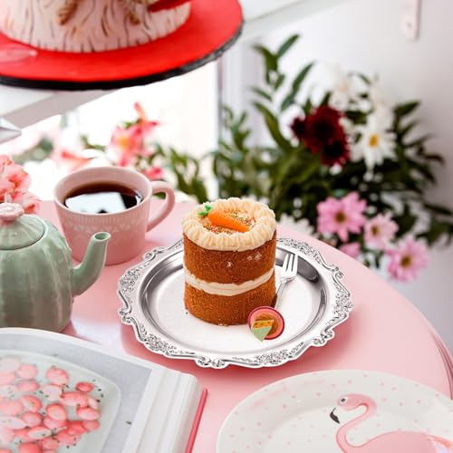 Luxshiny 2 Pcs Elegant Iron Serving Tray Decorative Dessert Serving Platter for Snacks Fruit Jewelry Display Party Wedding Home Table Decor