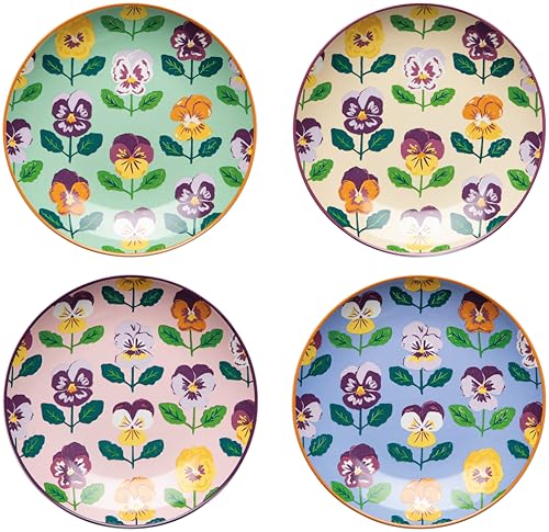 Jubilee Pansy Appetizer Porcelain Plates, Set of 4 Assorted - color: Pansy