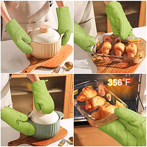 AUAUY Green Oven Mitts, 1 Pair Kitchen Mittens, 392°F Heat Resistant Oven Gloves Non-Slip Kitchen Gloves for Oven, BBQ Gloves-Oven Mitts Infill Cotton Cooking Gloves for Oven Grilling Cooking Baking - color: Green