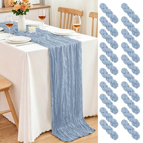 20 Pack Dusty Blue Cheesecloth Table Runner, 17x108 Inch Semi Sheer Boho Gauze Cheese Cloth Fabric Table Runners for Wedding Party Baby Shower Birthday Garden Farmhouse Table Decor - color: Dusty Blue, size: 20 Pack