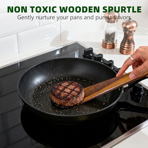 5 Pcs Teak Wooden Utensil Set, Wooden Spoons for Cooking | Non-Toxic & Nonstick Safe Kitchen Utensil, Durable Comfort Grip, Heat Resistant Wood Spatula Set - size: 5 Pieces Set