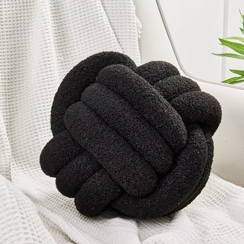 Uvvyui Knot Pillow Ball, Soft Home Decorative Pillows, Round Throw Pillow, Handmade Knotted Plush Pillow, Round Boucle Pillow Cushion (8.6 Inches Black) - color: Black, size: Small (Pack of 1)