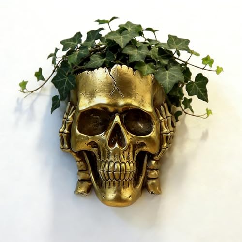 Unique Skull Wall Planter, Gothic Flower Pot for Indoor Outdoor Plants, Hanging Face Head Planters with Drainage Hole, Spooky Skeleton Decor for Home, Skull Planter Gift for Halloween(Gold) - color: Don't Listen Gold